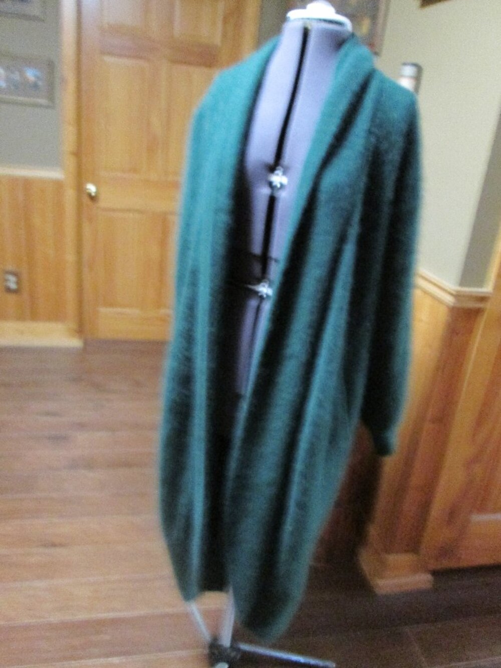 Vtg Venesha long lined sweater jacket angora forest green large